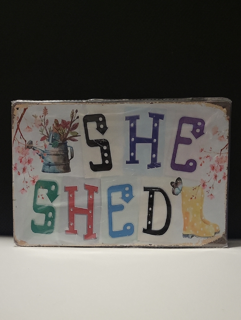Vintage Style 'She Shed' Wall Plaque - Multicolor